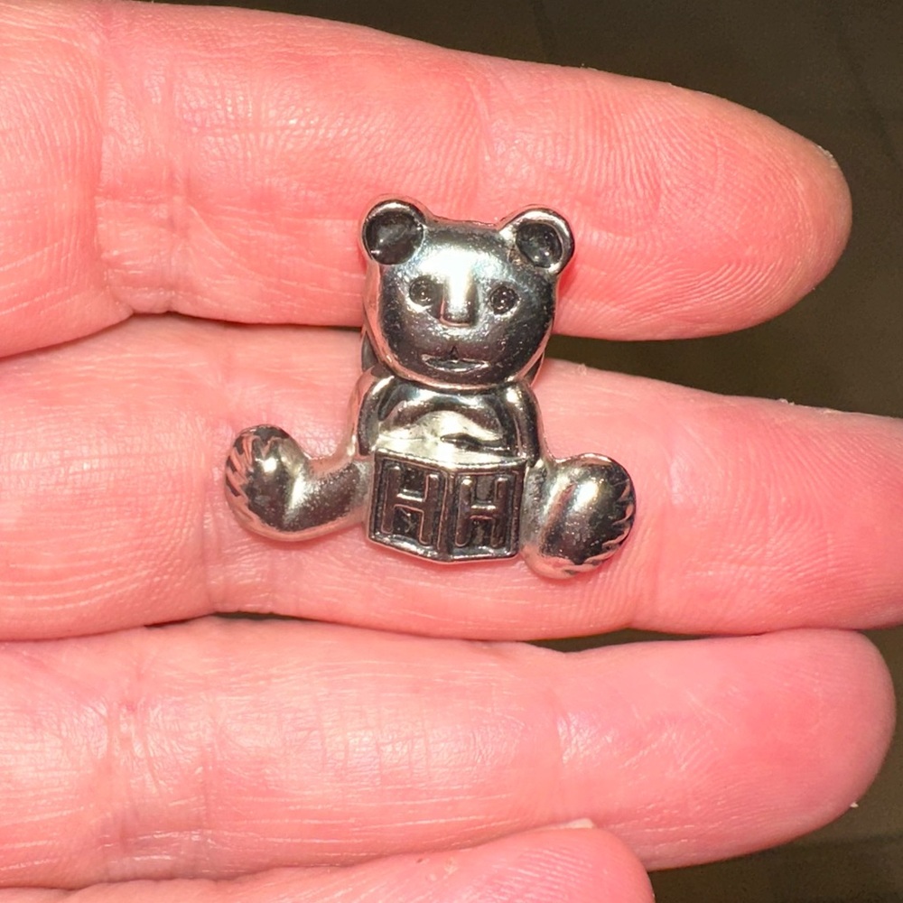 Tiny bear brooch Letter H baby block silver tone teddy alphabet initial monogram